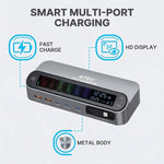 Carregador multifunções inteligente GaN YMX-LCD470W 470W com 3xType-C e 2xUSB, ecrã digital, cabo retrátil Type-C, ficha AU, ficha EU, ficha UK, ficha US