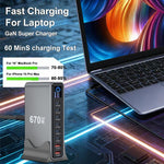 YMX-LCD670W 670W 6xType-C and 2xUSB GaN Digital Display Multi-Function Charger, AU Plug, EU Plug, UK Plug, US Plug