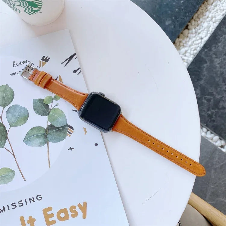 Pulseira de Substituição em Pele Genuína de Dupla Face, Para Apple Watch Série 7 41mm / & 6 & SE & 5 & 4 40mm, Para Apple Watch Série 7 45mm / & 6 & SE & 5 & 4 44mm
