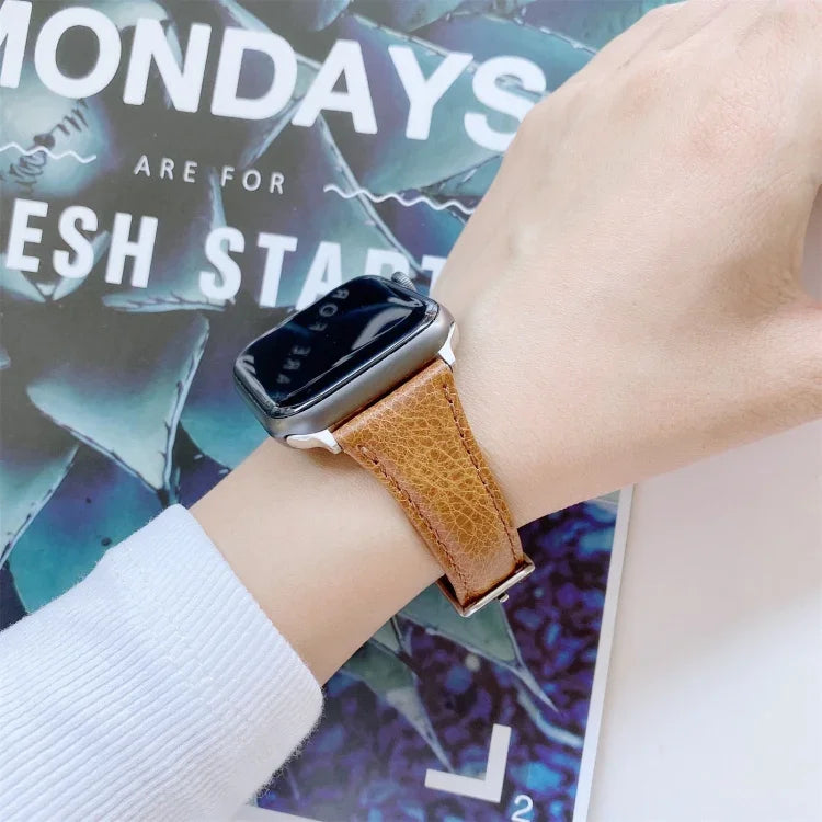 Pulseira de Substituição em Pele Genuína de Dupla Face, Para Apple Watch Série 7 41mm / & 6 & SE & 5 & 4 40mm, Para Apple Watch Série 7 45mm / & 6 & SE & 5 & 4 44mm
