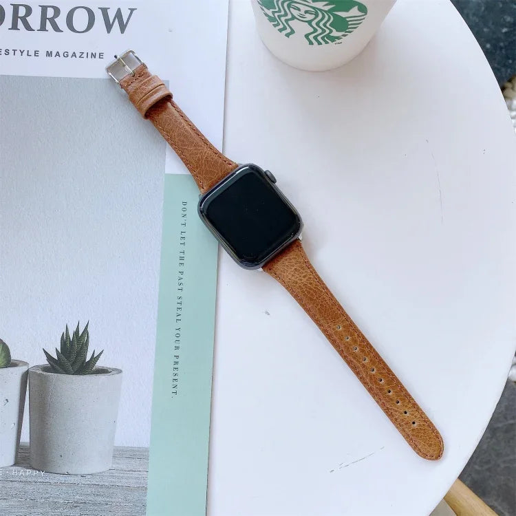 Pulseira de Substituição em Pele Genuína de Dupla Face, Para Apple Watch Série 7 41mm / & 6 & SE & 5 & 4 40mm, Para Apple Watch Série 7 45mm / & 6 & SE & 5 & 4 44mm