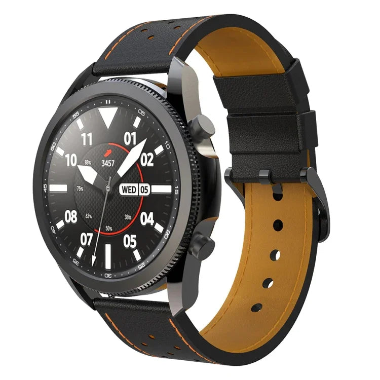 Para Samsung Galaxy Watch 3 45mm Correia Substituta de Couro Genuíno com Linha de Orifícios Redondos