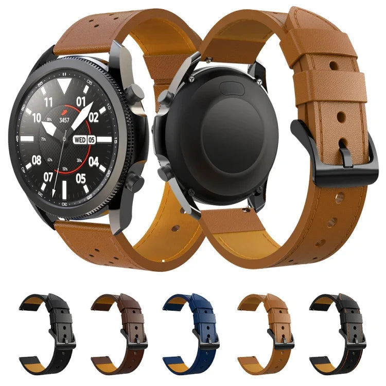 Para Samsung Galaxy Watch 3 45mm Correia Substituta de Couro Genuíno com Linha de Orifícios Redondos