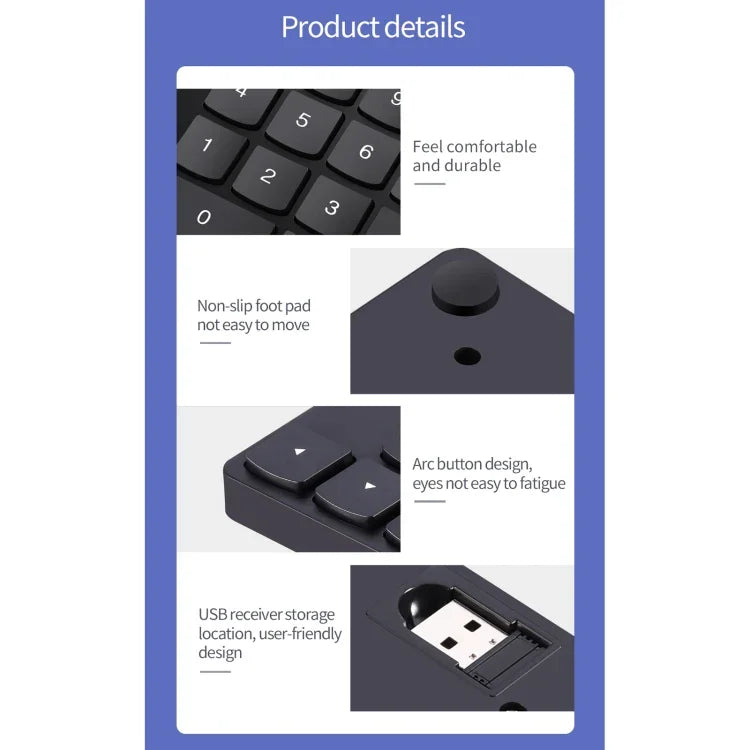 Teclado Digital Ultra-fino 533 com 35 Teclas e Carregamento Sem Fios 2.4G