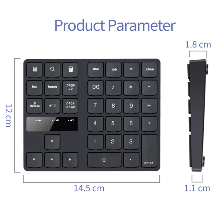 Teclado Digital Ultra-fino 533 com 35 Teclas e Carregamento Sem Fios 2.4G