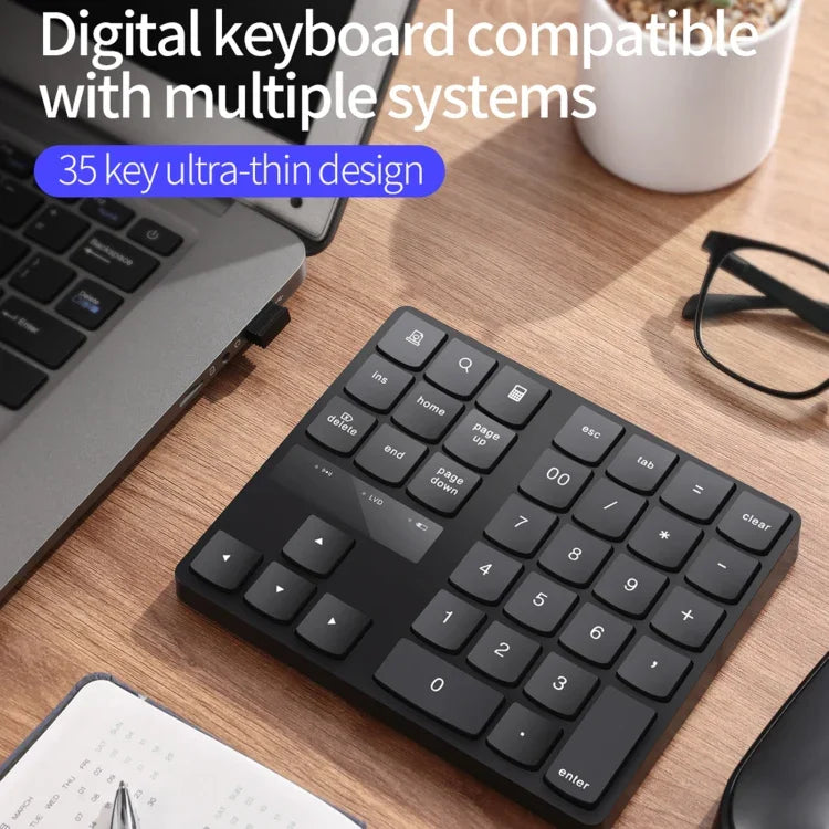 Teclado Digital Ultra-fino 533 com 35 Teclas e Carregamento Sem Fios 2.4G