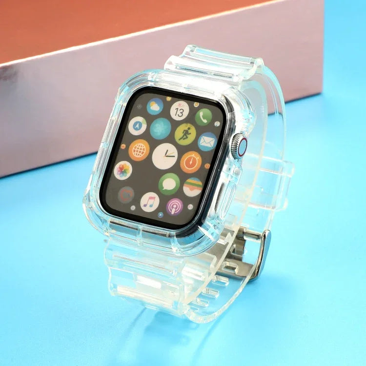 Correia de relógio substituta integrada transparente em TPU, para Apple Watch Series 8&7 41mm / SE 2&6&SE&5&4 40mm / 3&2&1 38mm, para Apple Watch Series 7 41mm / 6 & SE & 5 & 4 40mm / 3 & 2 & 1 38mm