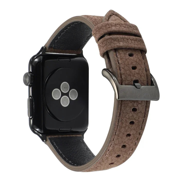 Correia de relógio em pele genuína com textura de lichia para Apple Watch Series 6 & SE & 5 & 4 40mm / 3 & 2 & 1 38mm, para Apple Watch Series 7 41mm / 6 & SE & 5 & 4 40mm / 3 & 2 & 1 38mm