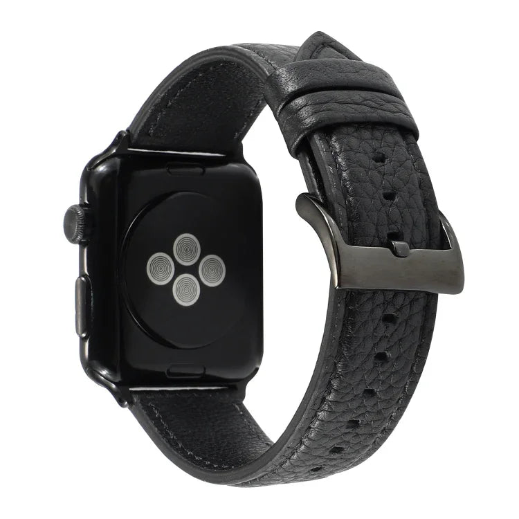 Litchi Texture Genuine Leather Watchband For Apple Watch Series 6 & SE & 5 & 4 40mm / 3 & 2 & 1 38mm, For Apple Watch Series 7 41mm / 6 & SE & 5 & 4 40mm / 3 & 2 & 1 38mm