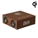 Relógio de Madeira Multifuncional com Ecrã Tátil Coluna Bluetooth com Carregamento Sem Fios, Suporta Cartão TF & Disco U & AUX 3,5mm, Q5A