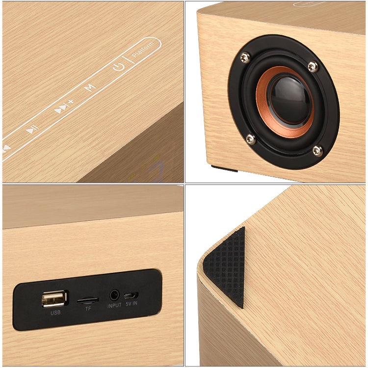Relógio de Madeira Multifuncional com Ecrã Tátil Coluna Bluetooth com Carregamento Sem Fios, Suporta Cartão TF & Disco U & AUX 3,5mm, Q5A