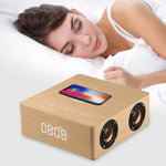 Relógio de Madeira Multifuncional com Ecrã Tátil Coluna Bluetooth com Carregamento Sem Fios, Suporta Cartão TF & Disco U & AUX 3,5mm, Q5A