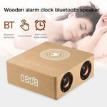 Relógio de Madeira Multifuncional com Ecrã Tátil Coluna Bluetooth com Carregamento Sem Fios, Suporta Cartão TF & Disco U & AUX 3,5mm, Q5A