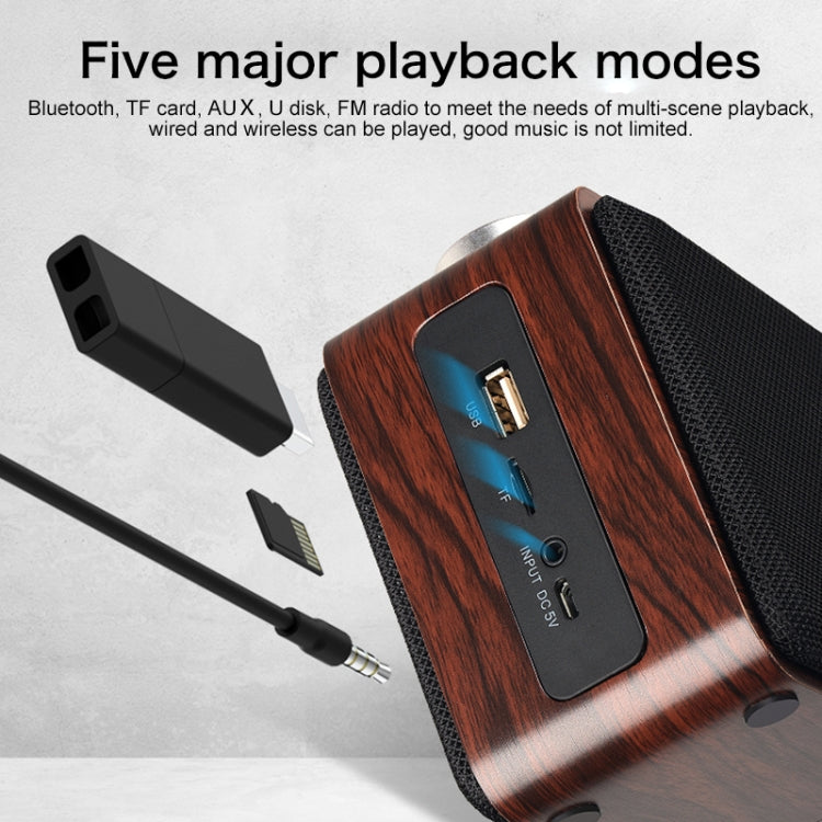 Coluna Bluetooth de Madeira com Subwoofer e Tecido com Ecrã Tátil W5A, Suporta Cartão TF & Disco U & AUX 3,5mm, Nogueira, Madeira Amarela