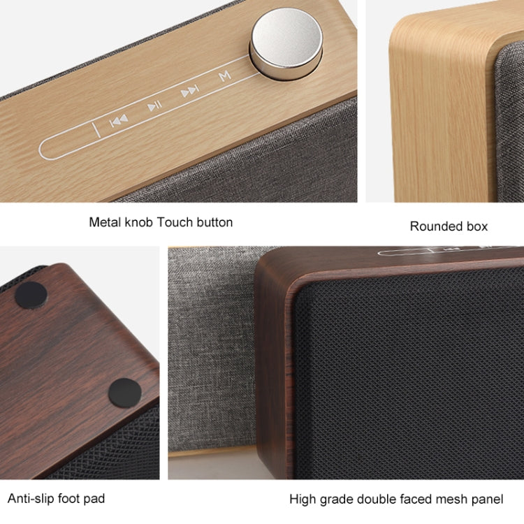 Coluna Bluetooth de Madeira com Subwoofer e Tecido com Ecrã Tátil W5A, Suporta Cartão TF & Disco U & AUX 3,5mm, Nogueira, Madeira Amarela