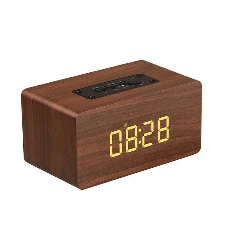 Coluna Bluetooth W5C Subwoofer em madeira com relógio, suporta cartão TF e AUX 3,5 mm, madeira castanha, madeira amarela