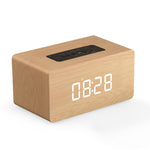 Coluna Bluetooth W5C Subwoofer em madeira com relógio, suporta cartão TF e AUX 3,5 mm, madeira castanha, madeira amarela