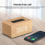Coluna Bluetooth W5C Subwoofer em madeira com relógio, suporta cartão TF e AUX 3,5 mm, madeira castanha, madeira amarela