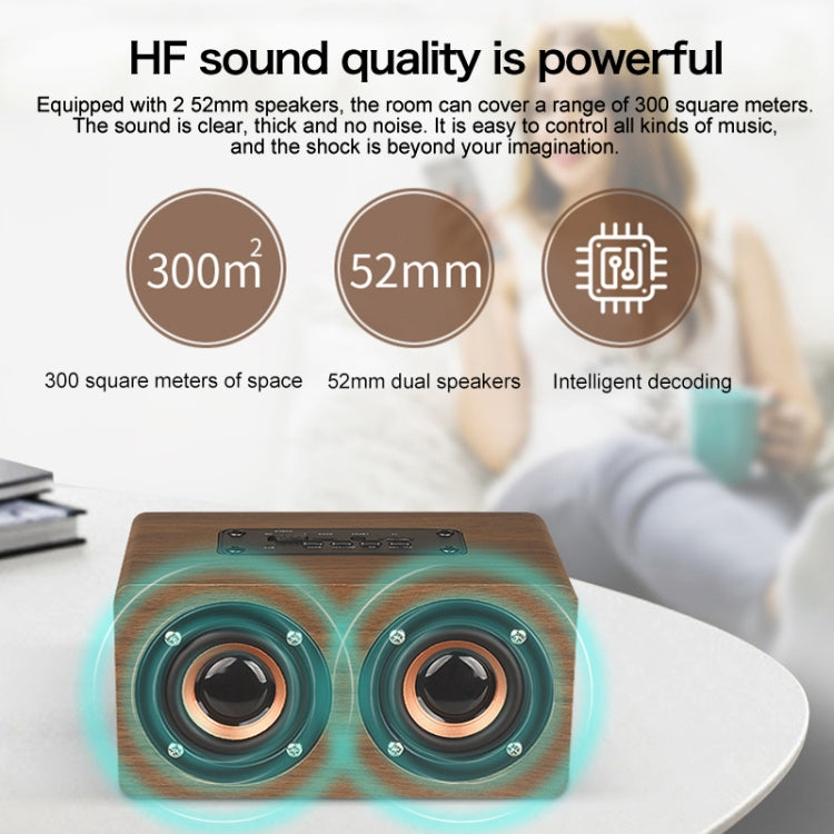 Coluna Bluetooth W5C Subwoofer em madeira com relógio, suporta cartão TF e AUX 3,5 mm, madeira castanha, madeira amarela