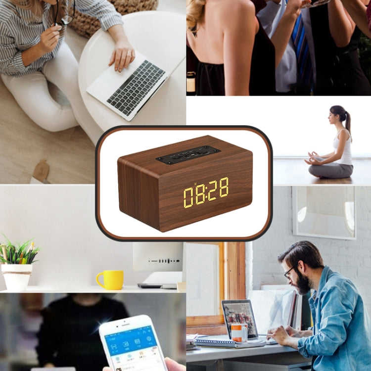 Coluna Bluetooth W5C Subwoofer em madeira com relógio, suporta cartão TF e AUX 3,5 mm, madeira castanha, madeira amarela