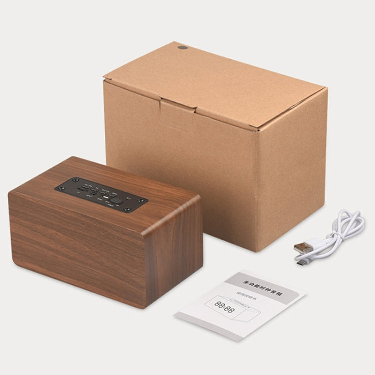 Coluna Bluetooth W5C Subwoofer em madeira com relógio, suporta cartão TF e AUX 3,5 mm, madeira castanha, madeira amarela