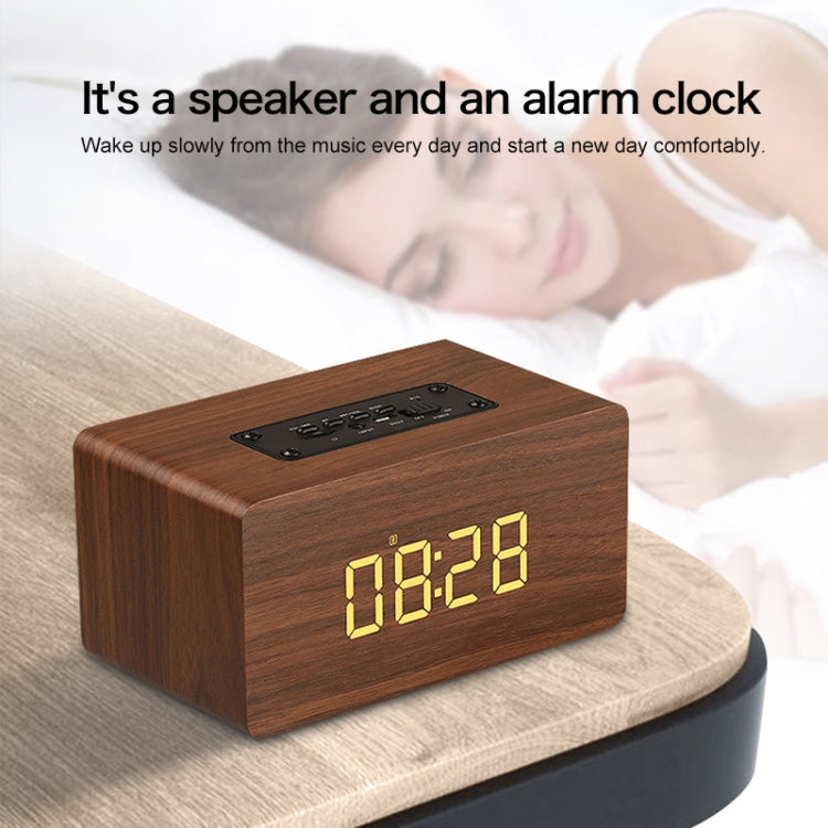 Coluna Bluetooth W5C Subwoofer em madeira com relógio, suporta cartão TF e AUX 3,5 mm, madeira castanha, madeira amarela