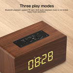 Coluna Bluetooth W5C Subwoofer em madeira com relógio, suporta cartão TF e AUX 3,5 mm, madeira castanha, madeira amarela