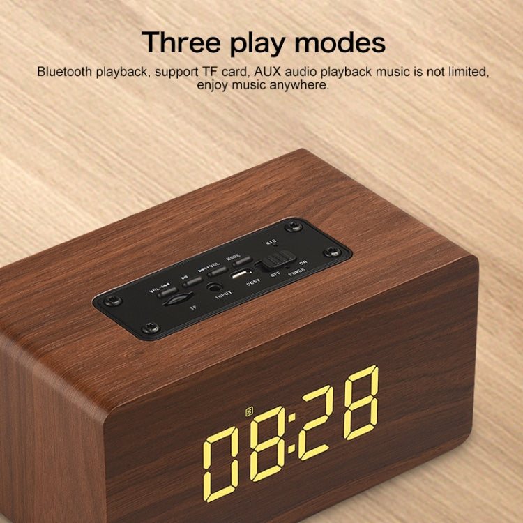 Coluna Bluetooth W5C Subwoofer em madeira com relógio, suporta cartão TF e AUX 3,5 mm, madeira castanha, madeira amarela