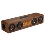 Coluna Bluetooth de Madeira com Relógio e Subwoofer W8C, Suporta Cartão TF & Disco U & AUX 3,5mm