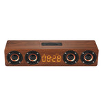 Coluna Bluetooth de Madeira com Relógio e Subwoofer W8C, Suporta Cartão TF & Disco U & AUX 3,5mm