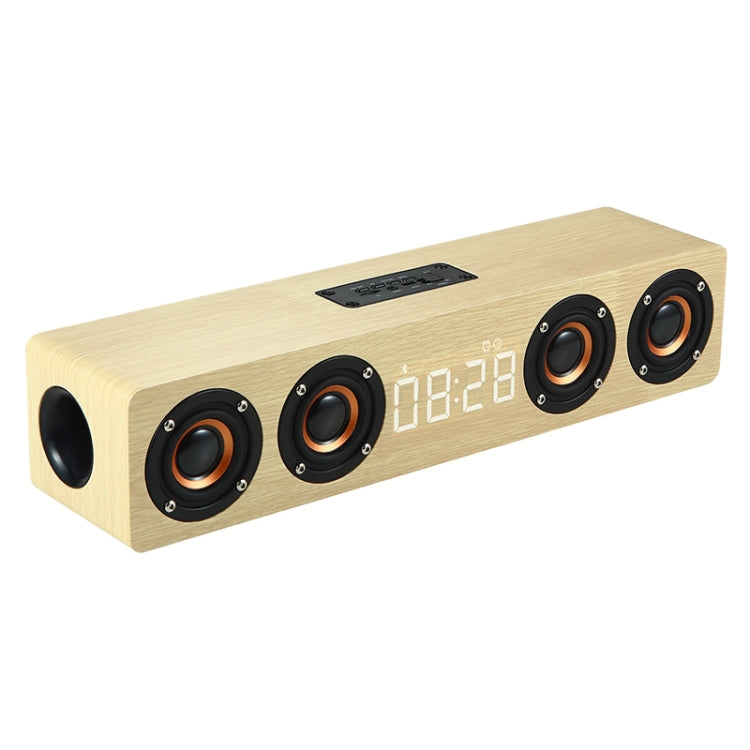 Coluna Bluetooth de Madeira com Relógio e Subwoofer W8C, Suporta Cartão TF & Disco U & AUX 3,5mm