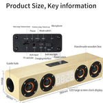 Coluna Bluetooth de Madeira com Relógio e Subwoofer W8C, Suporta Cartão TF & Disco U & AUX 3,5mm