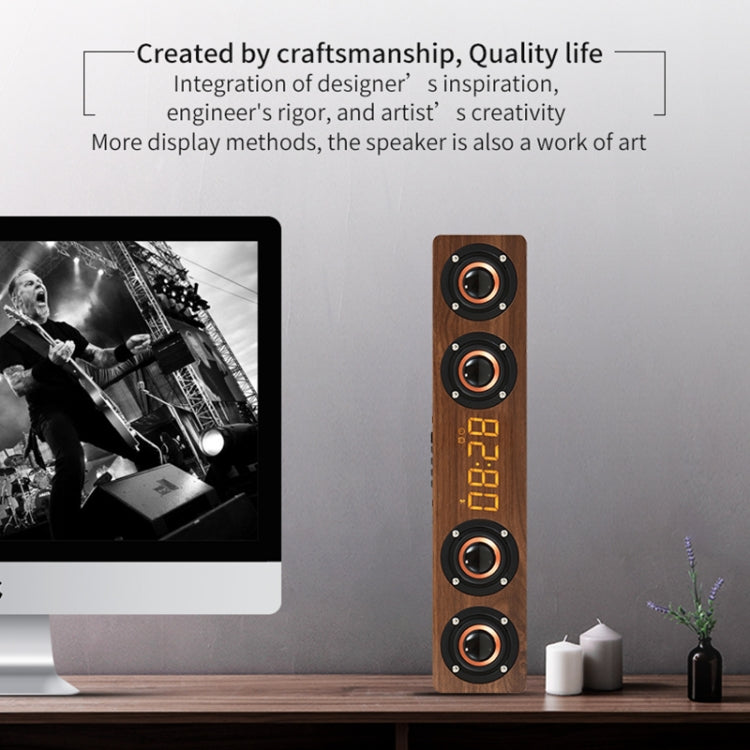 Coluna Bluetooth de Madeira com Relógio e Subwoofer W8C, Suporta Cartão TF & Disco U & AUX 3,5mm
