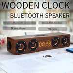 Coluna Bluetooth de Madeira com Relógio e Subwoofer W8C, Suporta Cartão TF & Disco U & AUX 3,5mm