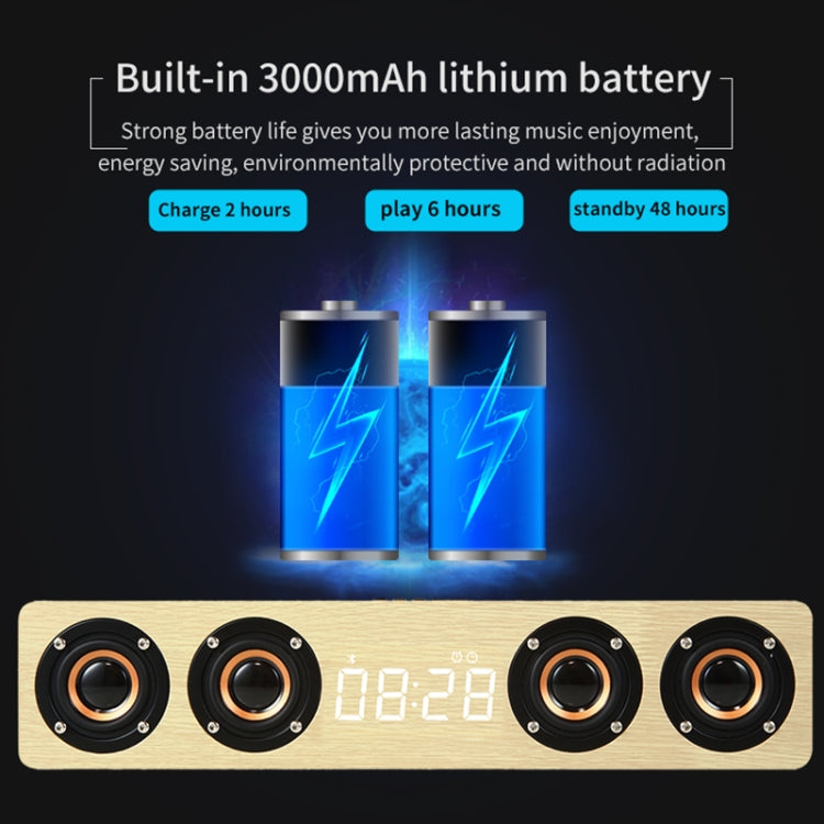 Coluna Bluetooth de Madeira com Relógio e Subwoofer W8C, Suporta Cartão TF & Disco U & AUX 3,5mm