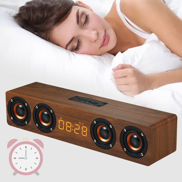 Coluna Bluetooth de Madeira com Relógio e Subwoofer W8C, Suporta Cartão TF & Disco U & AUX 3,5mm