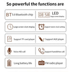 Coluna Bluetooth de Madeira com Relógio e Subwoofer W8C, Suporta Cartão TF & Disco U & AUX 3,5mm