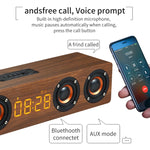 Coluna Bluetooth de Madeira com Relógio e Subwoofer W8C, Suporta Cartão TF & Disco U & AUX 3,5mm