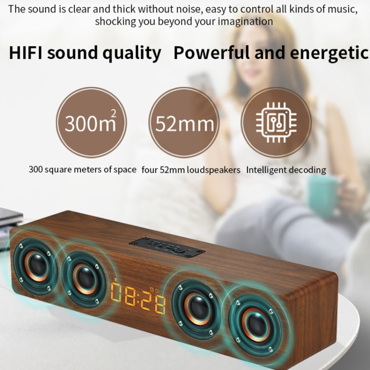 Coluna Bluetooth de Madeira com Relógio e Subwoofer W8C, Suporta Cartão TF & Disco U & AUX 3,5mm