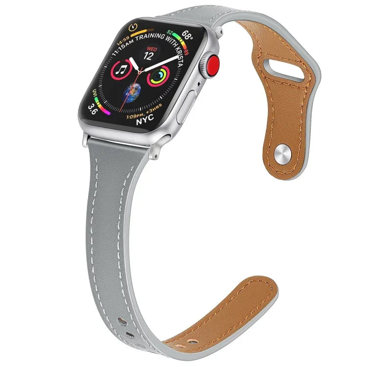 Leather Replacement Strap Watchband with Steel Button, For Apple Watch Series 7  41mm / & 6 & SE & 5 & 4 40mm, For Apple Watch Series  7  45mm / & 6 & SE & 5 & 4 44mm