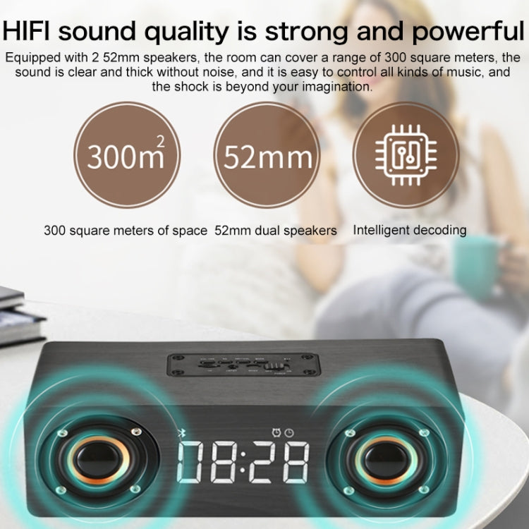 Coluna Bluetooth 4.2 de Madeira com Subwoofer M5, Suporta Cartão TF & AUX 3,5mm & FM