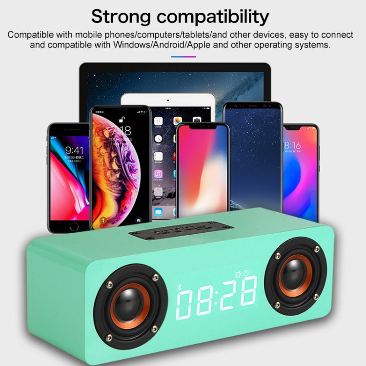 Coluna Bluetooth 4.2 de Madeira com Relógio e Subwoofer M5C, Suporta Cartão TF & AUX 3,5mm & Rádio FM