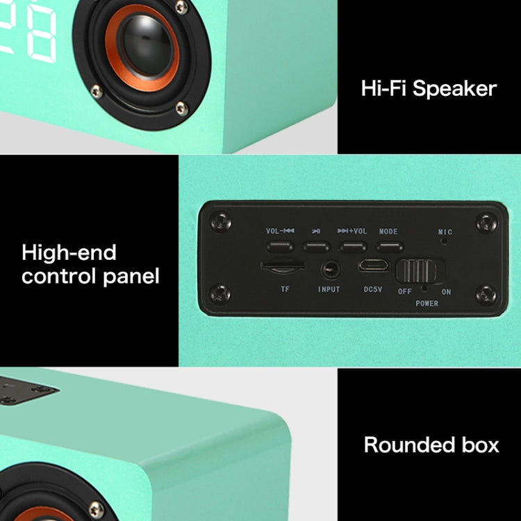 Coluna Bluetooth 4.2 de Madeira com Relógio e Subwoofer M5C, Suporta Cartão TF & AUX 3,5mm & Rádio FM