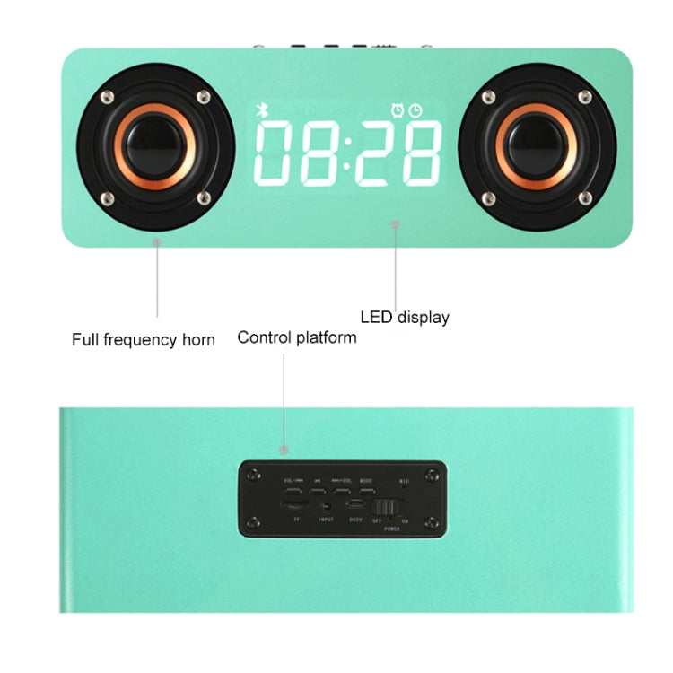 Coluna Bluetooth 4.2 de Madeira com Relógio e Subwoofer M5C, Suporta Cartão TF & AUX 3,5mm & Rádio FM