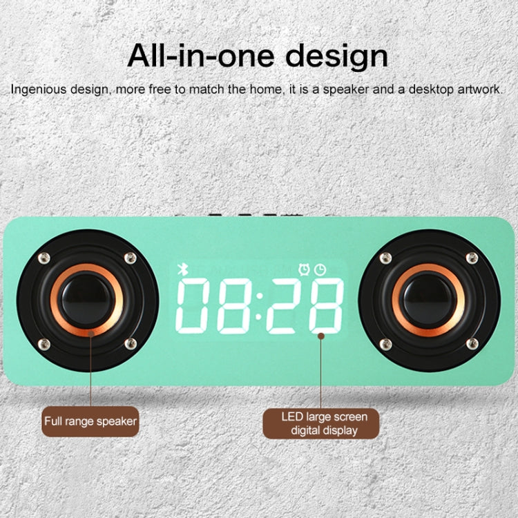Coluna Bluetooth 4.2 de Madeira com Relógio e Subwoofer M5C, Suporta Cartão TF & AUX 3,5mm & Rádio FM