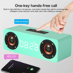 Coluna Bluetooth 4.2 de Madeira com Relógio e Subwoofer M5C, Suporta Cartão TF & AUX 3,5mm & Rádio FM