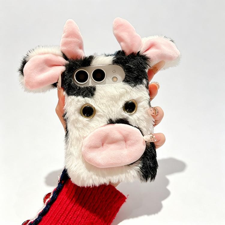 Foldable Plush Dairy Cow TPU Phone Case, For iPhone Duo