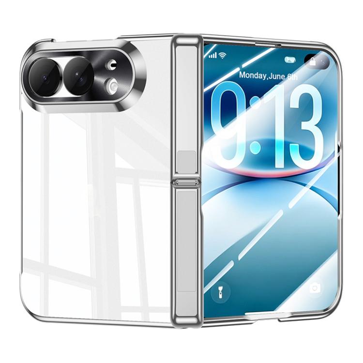 Integrated Shell And Flim Electroplating Transparent Hinge Holder Phone Case, For iPhone Duo