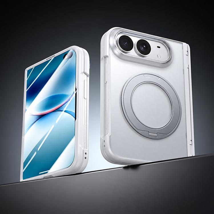 Intergrated Shell And Flim Translucent Spring Hinge 360 Ring Holder Phone Case, For iPhone Duo