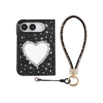 Glitter Heart Mirror Phone Case with Strap, For iPhone Duo